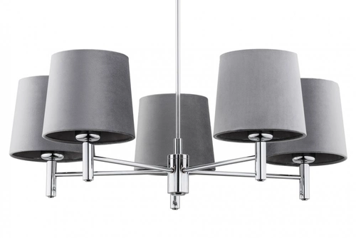 Żyrandol z abażurami szarymi Bolzano Plus 5 chrom