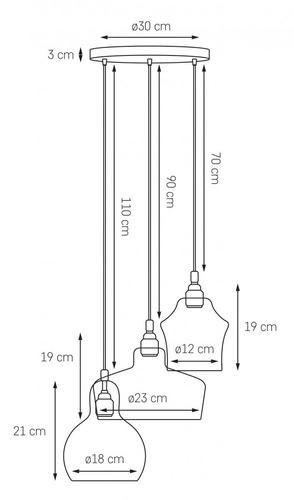 Lampa wisząca trzypunktowa LONGIS CHROM 3 na plafonie, Kaspa