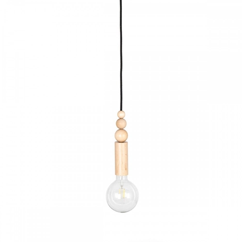 Drewniana lampa wisząca z koralikami Loft Rullo z przewodem w czarnym bawełnianym oplocie KOLOROWE KABLE