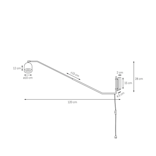 Kinkiet PURO czarny, na wysięgniku, z przewodem, Kaspa