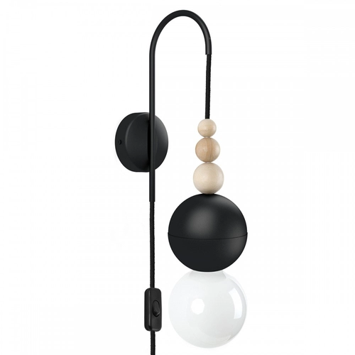 Lampa ścienna Loft Bala czarny strukturalny kinkiet z czarną wtyczką i włącznikiem KOLOROWE KABLE