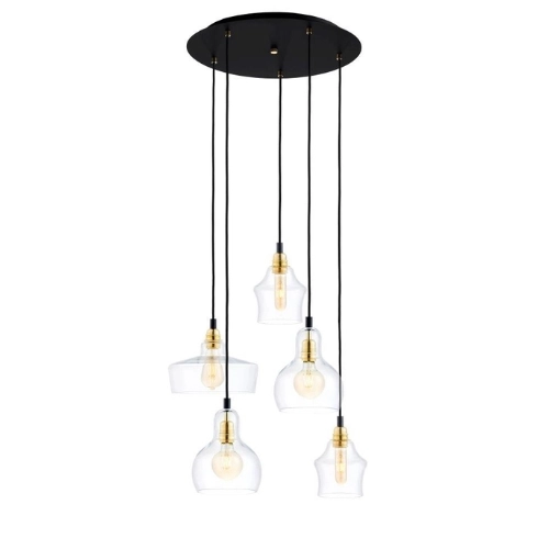 Lampa wisząca pięciopunktowa LONGIS GOLD 5 na plafonie, Kaspa