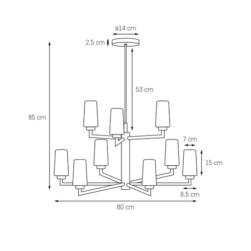 Żyrandol GRANDE złoty, dziewięcioramienny, Kaspa