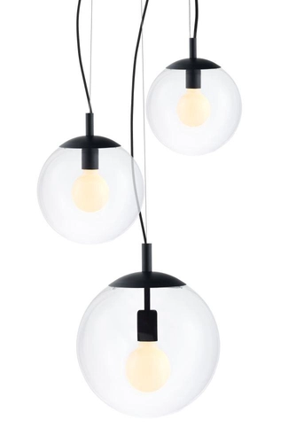 Lampa wisząca trzypunktowa ALUR 2 czarna, transparentne klosze, Kaspa