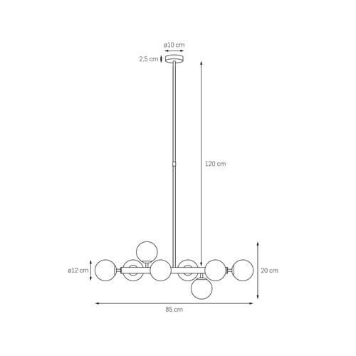 Żyrandol CUMULUS 2 ośmiopunktowy, czarny, Kaspa