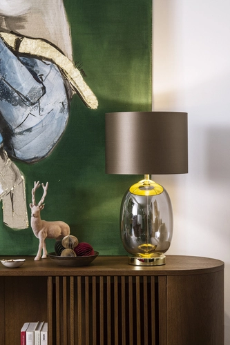 Lampa stołowa SALVADOR brązowa, złote wykończenie, Kaspa