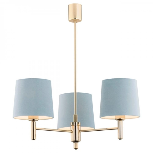 Żyrandol z abażurami błękitnymi Ponte 3 złoty