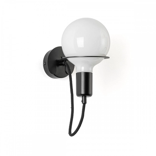 Czarna lampa ścienna Loft Metal Wall kinkiet z czarnym przewodem i mleczną żarówką LED 4W KOLOROWE KABLE