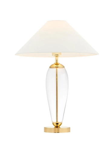 Lampa stołowa REA GOLD biała, z transparentną podstawą, Kaspa