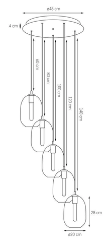 Lampa wisząca pięciopunktowa ONYX 5 na plafonie, Kaspa