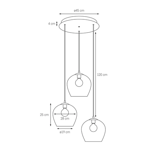 Lampa wisząca trzypunktowa VENUS 3 grafitowa, na plafonie, Kaspa