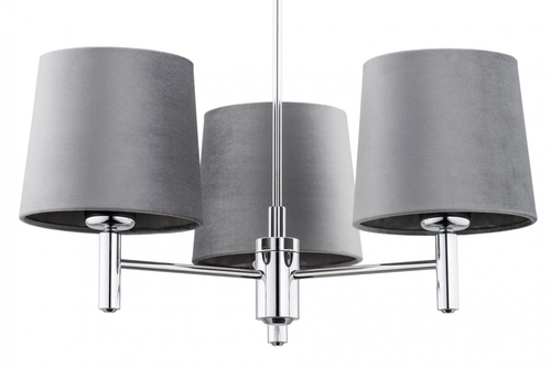 Żyrandol z abażurami szarymi Bolzano Plus 3 chrom
