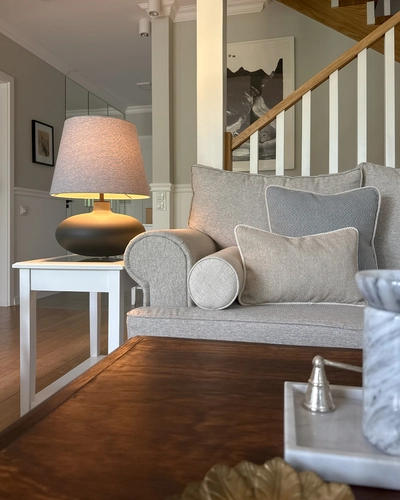 Lampa stołowa SAWA CLASSIC błękitny melanż, grafitowa podstawa, Kaspa