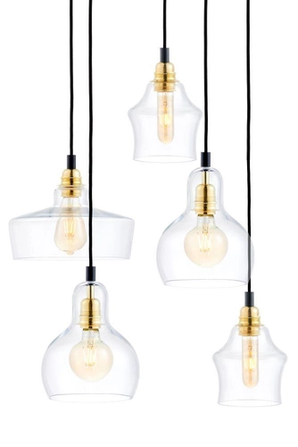 Lampa wisząca pięciopunktowa LONGIS GOLD 5 na plafonie, Kaspa