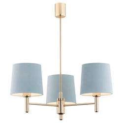 Żyrandol z abażurami błękitnymi Ponte 3 złoty