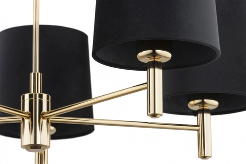 Żyrandol złoty z abażurami czarnymi Ponte Plus duży