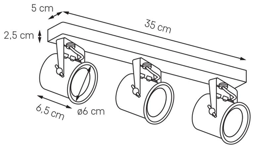 Reflektor sufitowy trzypunktowy ALTER 3 czarny, 35 cm, Kaspa