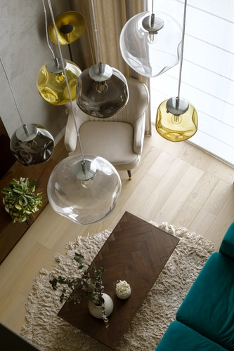 Lampa wisząca AVIA S bursztynowa, 25 cm, chrom, Kaspa