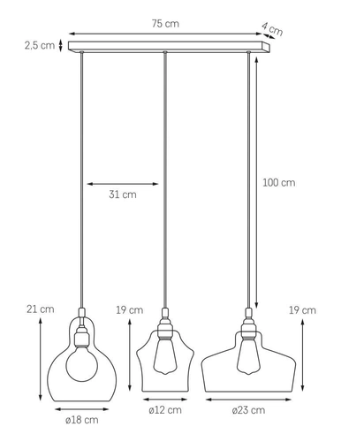 Lampa wisząca trzypunktowa LONGIS GOLD 3 na listwie, Kaspa