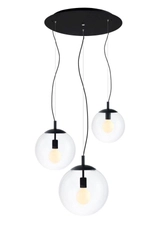 Lampa wisząca czarna ALUR 3 KASPA przezroczyste, Kaspa