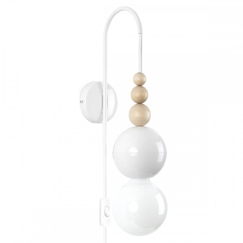 Lampa ścienna Loft Bala biały połysk kinkiet z wtyczką i włącznikiem KOLOROWE KABLE