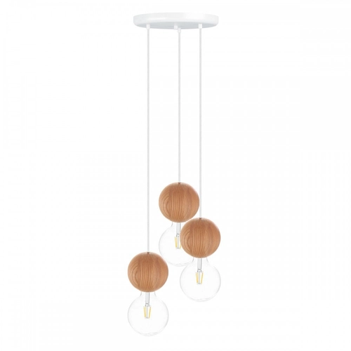 Drewniana lampa sufitowa Loft Sferni 3P E27 lampa wisząca kaskadowo KOLOROWE KABLE