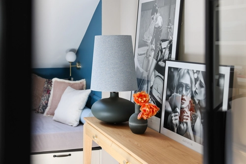 Lampa stołowa SAWA CLASSIC XL błękitny melanż, grafitowa podstawa, Kaspa