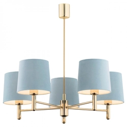Żyrandol z abażurami błękitnymi Ponte 3 złoty