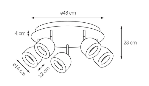 Lampa sufitowa okrągła PILAR 5 KASPA czarna, Kaspa
