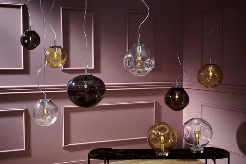 Lampa wisząca trzypunktowa AVIA 3 bursztynowa, chrom, Kaspa