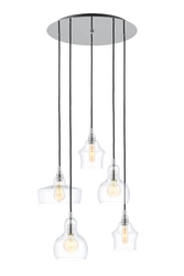 Lampa wisząca pięciopunktowa LONGIS CHROM 5 na plafonie, Kaspa