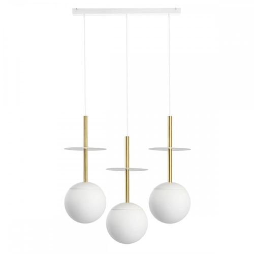 PLAAT A 3L biała potrójna lampa sufitowa z mosiądzem