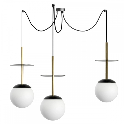 PLAAT A3 czarna potrójna lampa sufitowa z mosiądzem