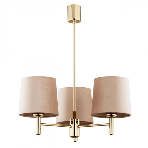 Żyrandol złoty z abażurami beżowymi Ponte Plus mały