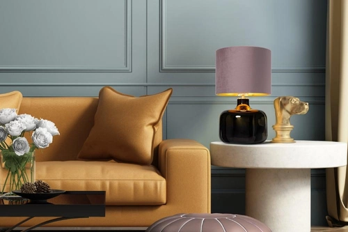 Lampa stołowa LORA różowa, czarna podstawa, Kaspa